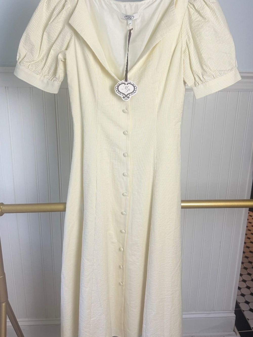 Mirror Palais Tea for Two in Yellow Seersucker- NWT (current retail $695)